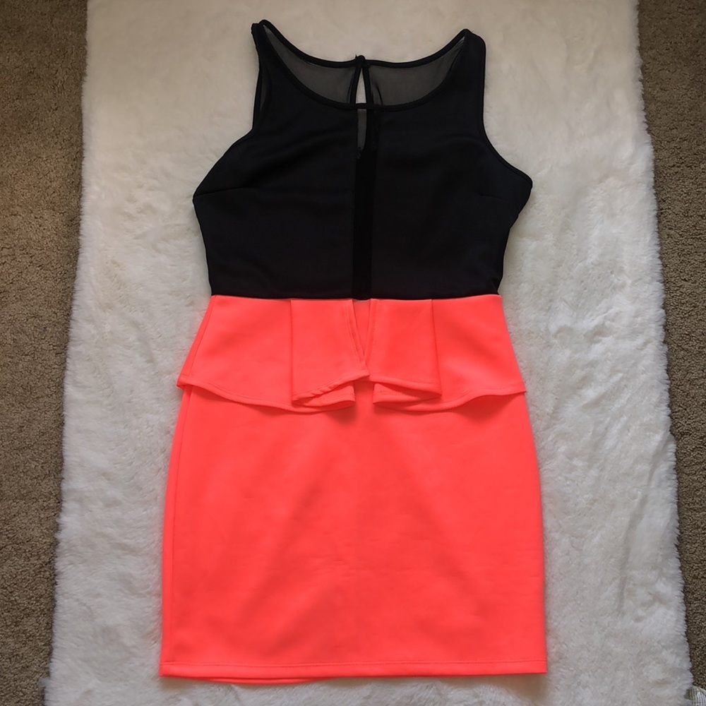 Charlotte Russe black and neon orange peplum dress - Picture 3 of 6